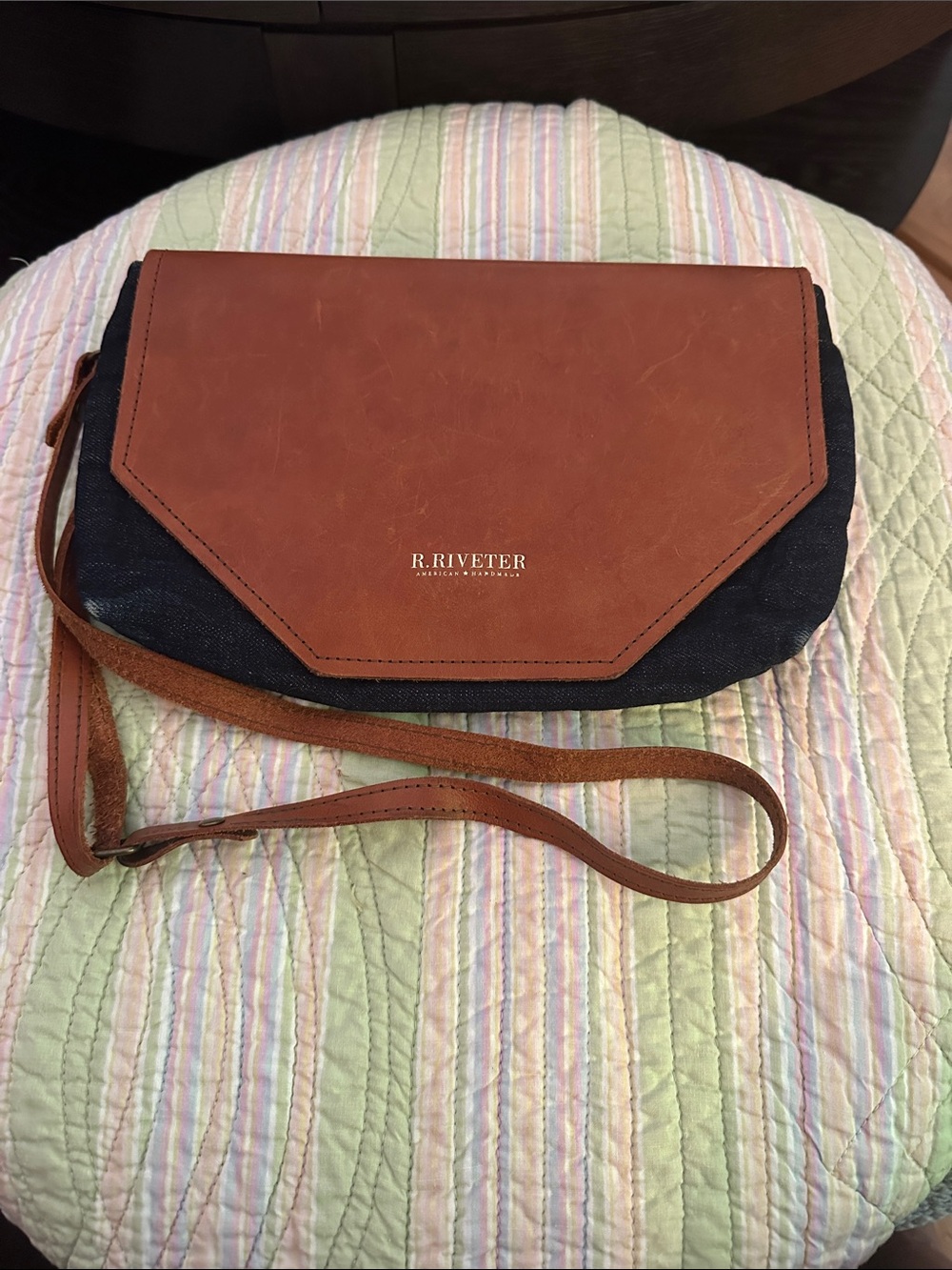 R. Riveter Brown Leather & Denium Crossbody